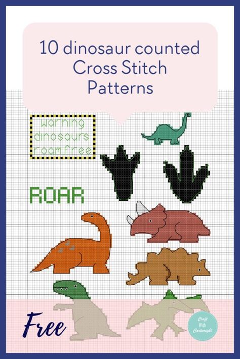 10 Free dinosaur counted Cross Stitch Patterns - Craft with Cartwright Counted Cross Stitch Dinosaur Patterns, Dinosaur Cross Stitch Patterns Charts, Free Dinosaur Cross Stitch Patterns, Dinosaur Cross Stitch Pattern Free, Cross Stitch Patterns Free Easy, Dinosaur Cross Stitch Pattern, Cross Stitch Patterns Free Disney, Dinosaur Cross Stitch, Education Creative