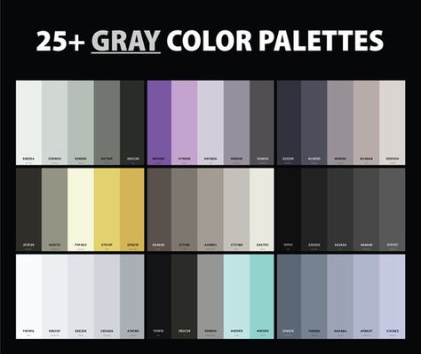 25  Best Gray Color Palettes with Names and Hex Codes Color Palettes With Names, Color Palette With Hex Codes, Neon Colour Palette, Gray Color Palette, Graphic Design Freebies, Colours That Go Together, Logo Design Mockup, Color Palette Yellow, Professional Graphic Design