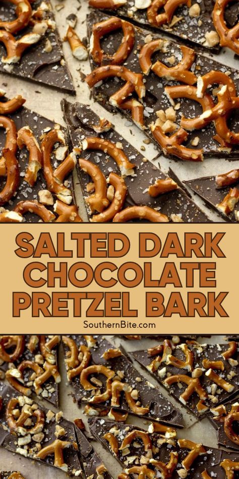 Looking for a quick, yet decadent holiday dessert? My easy-to-follow Salted Dark Chocolate Pretzel Bark recipe is all just the thing! This recipe guides you through the ingredients and steps to create this delicious treat. Enjoy the sweet and salty flavor of this perfect go-to dessert! Dark Chocolate Bark Recipes, Bark Recipes, Pretzel Bark Recipes, Pretzel Bark, Dark Chocolate Bark, Chocolate Bark Recipe, Chocolate Candy Recipes, Chocolate Pretzels, Bark Recipe