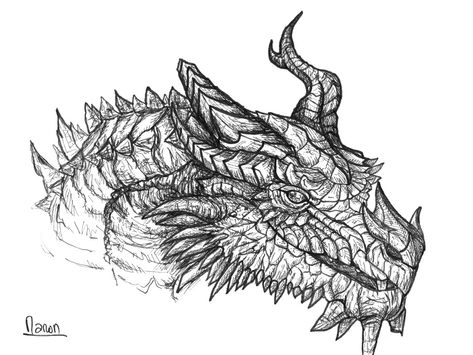 Paarthurnax Skyrim, Skyrim Drawing, Skyrim Tattoo, Skyrim Art, Dragon Tattoo, Sketchbook Art Inspiration, Skyrim, Art Sketchbook, Tatting