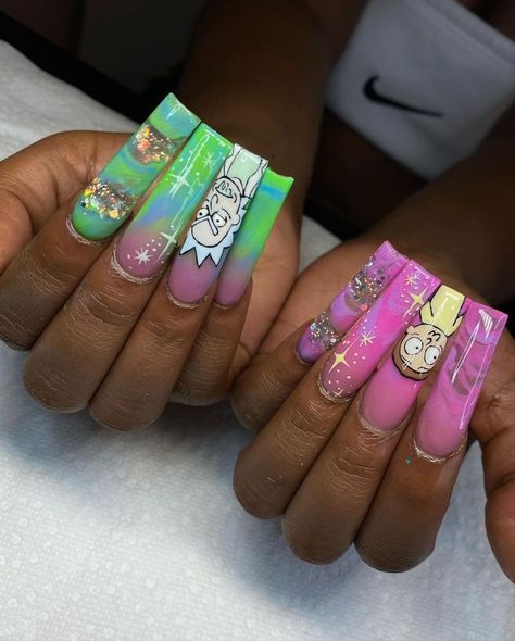 Nail Art Swatches, Complex Acrylic Nails, Summer Nail Inspo Coffin Long, Birthday Nail Set Ideas Sagittarius, Stone Acrylic Nails, 4 20 Nails, Dope Nails Summer, Scooby Doo Nails Acrylic, Long Square Acrylic Nails Summer