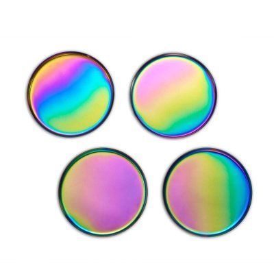 Design Ideas Glimmer Coasters - Set of 4 Rainbow Silverware, Iridescent Kitchen, Metal Coaster, Iridescent Decor, Rainbow Kitchen, Kitchen Wear, Metal Coasters, Coaster Designs, Table Surface