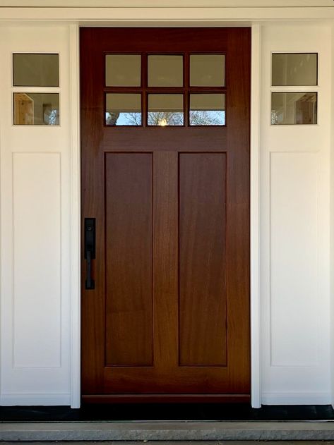 Dark Wood Door Exterior, Black House Wood Door, Exterior Door Ideas, Farmhouse French Doors, Unique Front Door, Front Door Designs, Modern Wood Doors, Brown Front Doors, Split Door