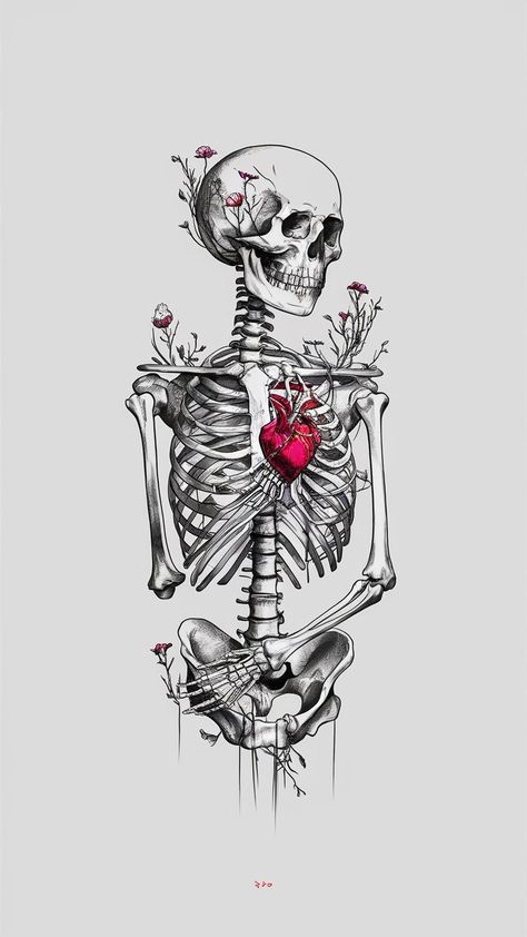 Skeletons Hugging Drawing, Skull Flowers Drawing, Skeleton Drawing Aesthetic, Skull Art Aesthetic, Skeleton Holding Heart, Holding Heart Drawing, Haunted Drawing, Drawing Of A Skeleton, Human Heart Drawing