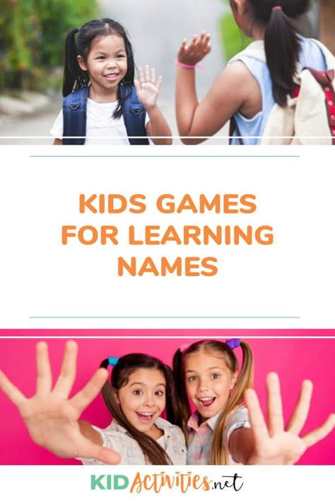 A collection of kids games for learning names. These name games will build name familiarity and can be used as getting to know you games. #kidactivities #kidgames #activitiesforkids #funforkids #ideasforkids Name Game For Kindergarten, Learning Name Games For Kids, Games To Learn Names, Name Games For Preschoolers, Name Games For Kindergarten, Name Games Preschool, Social Games For Kids, Kindergarten Name Games, Lifewise Academy