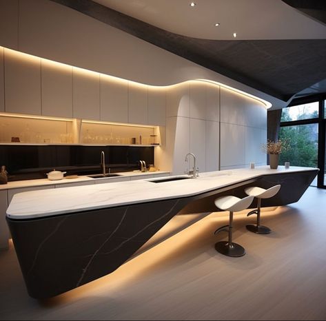 Home Innovations: An Amazing Futuristic Home Villa | Dream Home Inspiration Modern Futuristic House Interior, Modern Futuristic Interior, Futuristic House Interior, Modern Futuristic House, Avant Garde Interior Design, Futuristic House Design, Futuristic Kitchen Design, Futuristic Kitchen, Futuristic Bedroom