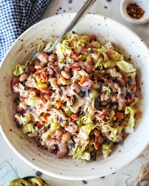 Creamy Salsa Dressing, Salsa Dressing, Vegan Taco Salad, Vegan Ground Beef, Creamy Salsa, Vegan Cheddar Cheese, Vegan Taco, Vegan Salad Dressing, Soy Free Vegan