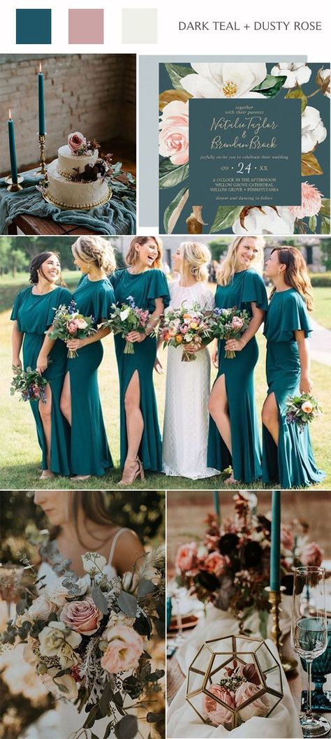 Dark Teal Weddings, Dusty Rose Wedding Colors, Wedding Color Schemes Summer, Teal Wedding Colors, Wedding Color Schemes Spring, Unique Wedding Colors, Fall Wedding Color Schemes, Rustic Wedding Colors, Wedding Color Ideas