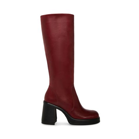 All Women's Steve Madden Products | Shoes, Clothing, Handbags & More Red Knee High Boots, Red Leather Boots, Platform Boots Women, Trendy Womens Shoes, Boots Ideas, Burgundy Boots, Leather Knee Boots, Steve Madden Store, Womens Knee High Boots