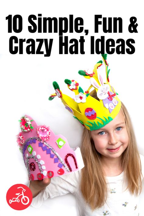 Fun & Easy Homemade Hat Craft Ideas for Kids Easy Crazy Hat Day Ideas For Kids, Diy Silly Hat, Easy Crazy Hat Day Ideas, Hat Day Ideas, Crazy Hat Day Diy, Wacky Hat Day Ideas, Spring Hats For Kids Diy, Crazy Hat Ideas For Kids, Funky Hat Day At School