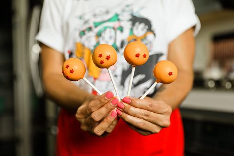 How to Make Dragon Ball Z Pops - Easy Cake Pops Recipe | BIBIDI Dragon Ball Cake Pops, Dragon Ball Z Party Food, Diy Dragon Ball Z Cake, Anime Cake Pops, Dragon Ball Z Cake Pops, Dragon Ball Z Birthday Cake, Dragon Ball Z Cupcakes, Dragon Ball Z Birthday Party Ideas, Dragon Ball Z Party Ideas