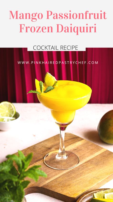 A delicious frozen daiquiri cocktail using frozen mango, lime and mango passionfruit gin Key Lime Squares, Passionfruit Cocktail, Easy Gin Cocktails, Mango Cocktail, Frozen Daiquiri, Mango Passionfruit, Daiquiri Cocktail, Drinks Photography, Frozen Mango