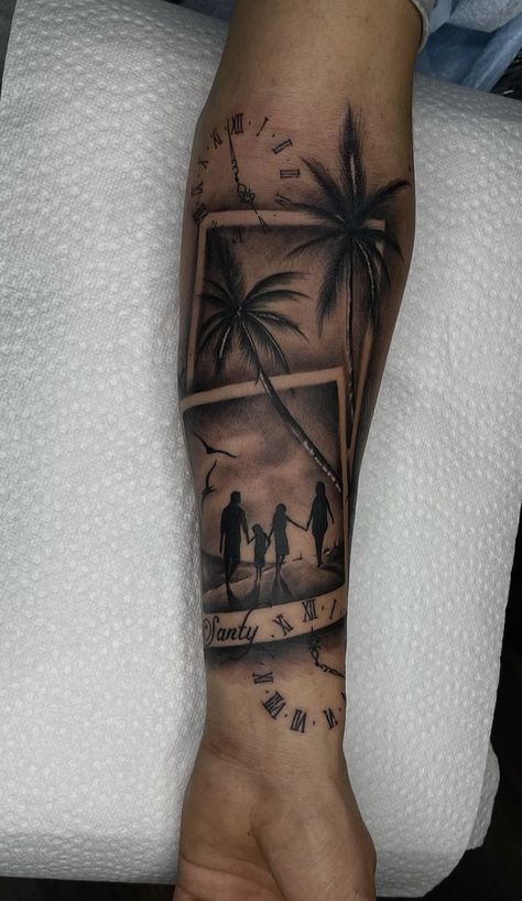 Tattoo Banners Design, Mens Family Tattoos, Family Tattoos For Men Forearm, Inside Arm Tattoo Men, Boat Tattoos, Family Sleeve Tattoo, Inside Of Arm Tattoo, Family Tattoo Ideas, Family Tattoos For Men