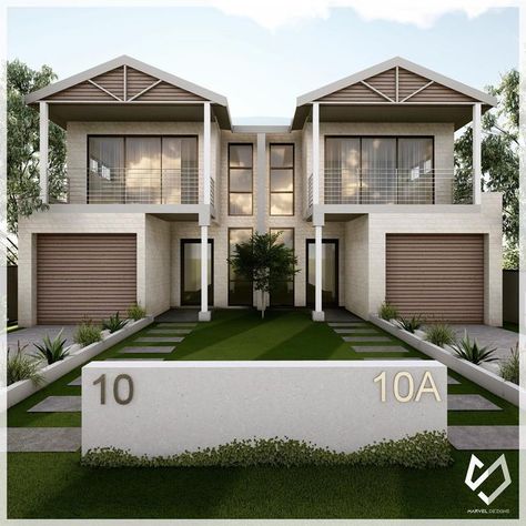 Modern Duplex Design Exterior, Hamptons Townhouse, Duplex House Design Philippines, Twin House Design, Dual Occupancy Design, House Design Elevation, Duplex Exterior, House Design Philippines, Duplex Homes