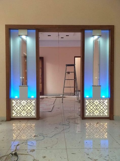 Mdf Partion Design, Living Room Partition Design Glasses, Glass And Wood Partition, Wood Partition Design, Glass Partition Designs, Room Partition Wall, Wall Partition Design, Hall Interior Design, Room Door Design