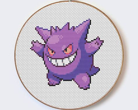 Gengar Pokemon modern cross stitch Cute Little Cartoon pattern- perfect for beginners - PDF format - instant download Buy 2 Get 1 Free Cross Stitch Cute, Pokemon Cross Stitch, Gengar Pokemon, Stitch Cute, Pokemon Craft, Framed Cross Stitch, Dmc Embroidery Floss, Cross Stitch Fabric, Modern Cross Stitch Patterns