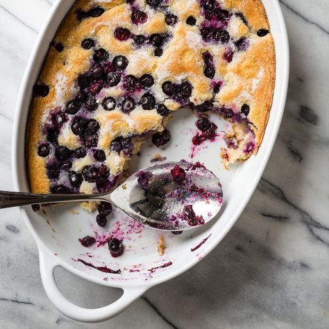 To make this an easy recipe, we replaced four standard ingredients—flour, salt, baking soda, and some of the sugar—with self-rising flour and sweetened condensed milk, allowing for minimal prep time. Easy Blueberry Cobbler, Blueberry Cobbler Recipes, Cooks Country Recipes, Pbs Food, Berry Cobbler, Cake Mug, Blueberry Desserts, America's Test Kitchen Recipes, Blueberry Cobbler