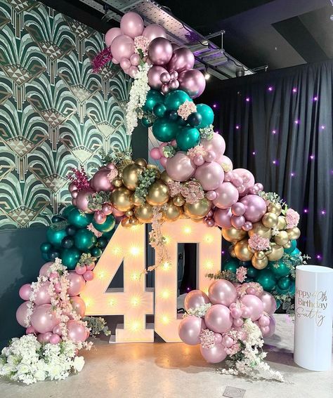 Birthday Balloon Decoration Ideas, 40 Birthday Party, Garland Inspiration, 40th Birthday Themes, 40th Birthday Balloons, 40th Birthday Party Decorations, 40 Birthday, 50th Bday, 45th Birthday