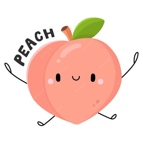 Peach Cute Drawing, Peach Illustration Cute, Peach Drawing Cute, Food Mural, Peach Vector, Peach Character, Peach Cartoon, Fruits Cartoon, Fruit Logo Design Ideas