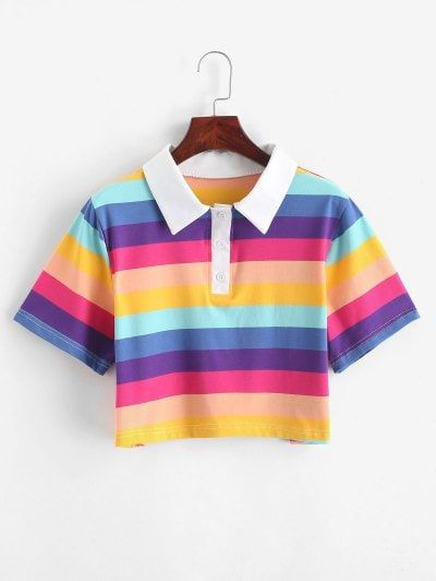 Short Bodycon Dress, Button Long Sleeve, High Waist Fashion, Crop Top Outfits, Crop Top And Shorts, Pullover Hoodies, Polo Neck, Printed Sleeves, Rainbow Stripes