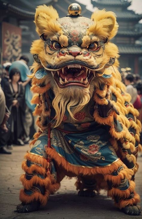 Chinese Lion Art, Chinese Dragon Costume, Chinese Dragon Dance, Lion Dragon, Chinese Lion Dance, Chinese Lion, Dragon Chino, Chinese Folk Art, Lion Mask