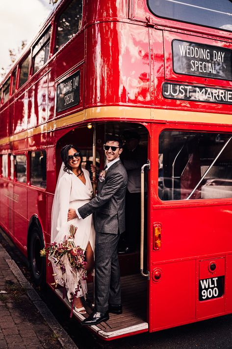 Red double decker London bus wedding transport ideas | wedding transport | city wedding | London wedding | bridal sunglasses accessories for weddings | Carrie Lavers Photography London Bus Wedding, Bus Photoshoot, Bridal Sunglasses, Wedding Transport, Wedding London, Vintage Car Wedding, Boat Wedding, London Bus, Wedding Aesthetic