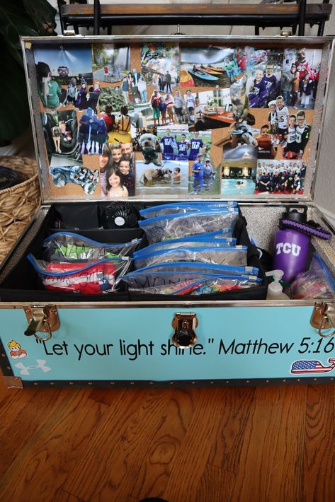 Momfessionals: Happy Campers Summer Camp Trunk Decorating Ideas, Camp Trunk Organization, Pine Cove Camp, Camp Trunks, Sky Ranch, Kids Awards, Boy Box, Kids Camp, Church Camp