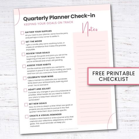 Quarterly Planner Check-In: Keeping Your Goals on Track Quarterly Goals, Quarterly Planner, New Goals, Confidence Boosters, Visual Board, School Calendar, Printable Checklist, Todo List, Get My Life Together