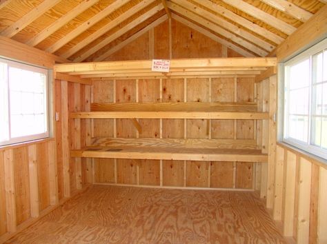 Shed Shelving, 8x12 Shed Plans, Shed Floor Plans, Storage Shed Organization, Diy Storage Shed, Wood Shed Plans, Build Your Own Shed, Shed Interior, Shed Floor