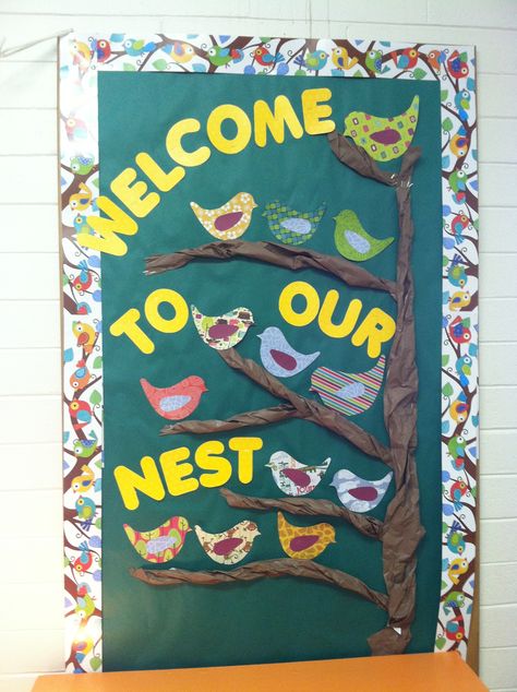 Welcome to our nest bulletin board Welcome To Our Nest Bulletin Board, Bird Bulletin Board Ideas Preschool, Welcome Board For Kindergarten, Classroom Welcome Boards, Bulletin Board Preschool, Bird Bulletin Boards, Recognition Board, Owl Bulletin Boards, Welcome To Our Nest