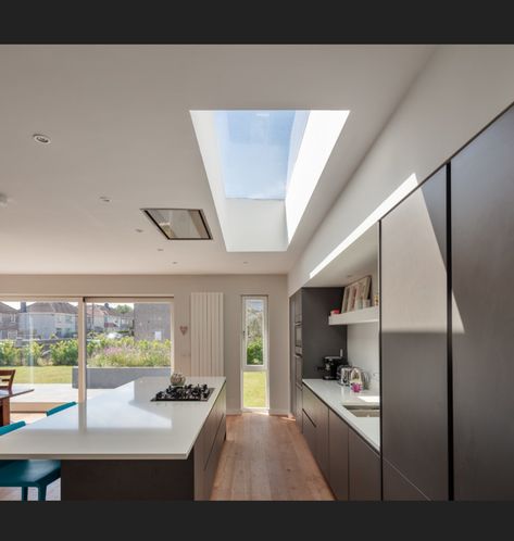 Flat Roof Skylights, Bespoke Wardrobes, House Designs Ireland, Flat Roof Extension, Roof Skylight, Skylight Kitchen, Kitchen Cabinet Layout, Kitchen Ideals, Open Plan Kitchen Living Room