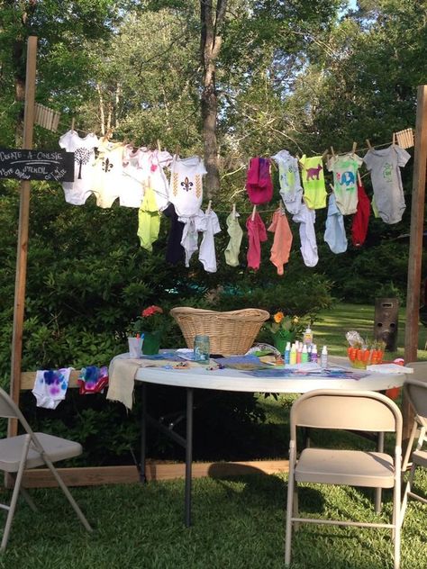 Tye Dye Station, Onesie Station, Tie Dye Birthday, Bbq Pig, Baby Bash, Halloween Baby Shower Theme, Pig Roast, Rustic Baby, Rustic Baby Shower