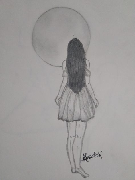 It's a girl walking towards her dreams all alone Person Back View Drawing Reference, Girl From Behind Drawing, Girl Back Drawing, Person From Behind Drawing, Girl Walking Drawing, Back Drawing, Forest Drawing, Girl Walking, Dancers Art