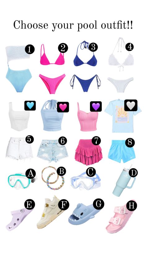 Choose your pool outfit!! #preppy#pool #outfit #preppyoutfit #preppypool #aestethic Georgia Clothes, Preppy Pool, Swimming Pool Outfit, Pick An Outfit, Pool Outfit, Pool Outfits, Outfit Preppy, Things To Wear, Diy Best Friend Gifts