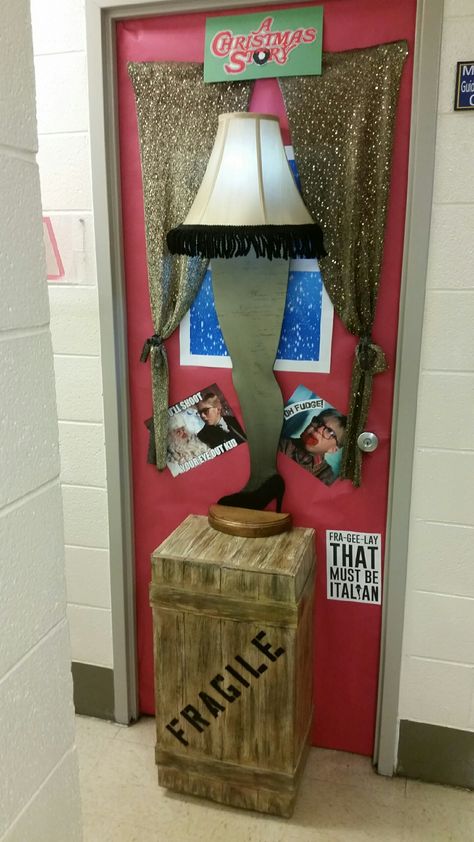 The Christmas Story door decoration 2017 Christmas Movie Cubicle Decorations, Christmas Story Leg Lamp Door Decoration, Diy Christmas Story Decorations, A Christmas Story Decorations Diy, Christmas Story Decor, A Christmas Story Decorations Office, A Christmas Story Door Contest, Christmas Story Door Decorations, A Christmas Story Door Decoration