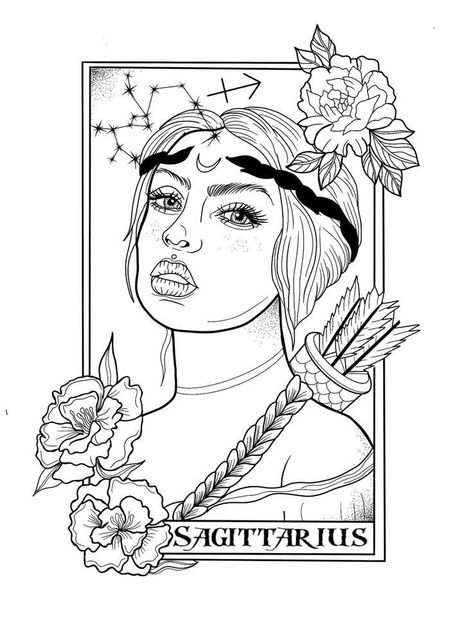 Sagittarius Coloring Pages, Sagittarius Drawing Art, Starcodes Astro Oracle, Sagittarius Drawing, Sagittarius Tarot, Sagittarius Tattoo Designs, Tarot Zodiac, Flower Carnation, Sagittarius Art