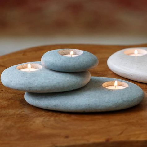 Zen Candles, Stone Candle Holder, Stone Cairns, Stone Candles, Organic Candles, Wood Candle, Citronella Candles, T Lights, Stacked Stone