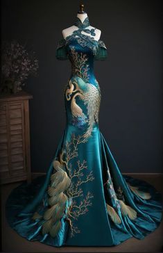 Peacock Inspired Dress, Shattered Elegance, Transforming Dress, Dragon Fashion, Dragon Dress, Peacock Dress, Fantasy Gowns, Pretty Prom Dresses, Fairytale Dress