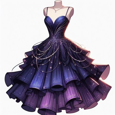 Magical Prom Dress, Galaxy Prom Dress, Mushroom Dress, Manhwa Pfp, Animated Clothes, Comic Painting, Galaxy Dress, Fantasy Design, Dress Design Drawing