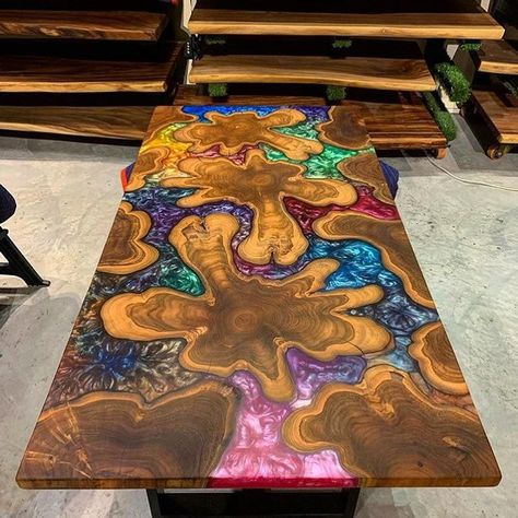 Coffee Table Multi Color Epoxy 4 feet x 2 feet | Etsy Diy Resin Table, Resin And Wood Diy, Epoxy Wood Table, Wood Resin Table, Epoxy Resin Table, Resin Furniture, Epoxy Resin Wood, Diy Holz, Epoxy Resin Crafts