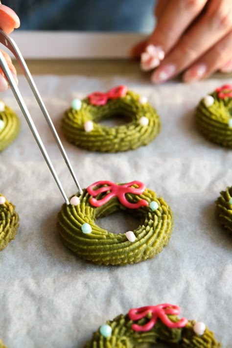 12 Days of Christmas Cookies 2022 (All Recipes) - Constellation Inspiration Pistachio Wreath Cookies, Christmas Cookie Competition Ideas, Christmas Puzzle Cookies, Matcha Wreath Cookies, Holiday Cookie Board, 12 Days Of Cookies, Christmas Tin Cookies, Matcha Christmas Cookies, Colorful Cookies Recipes