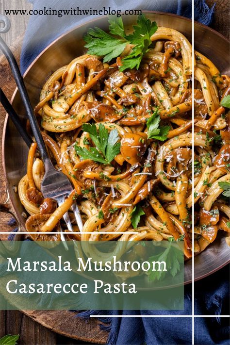 This Marsala Mushroom Casarecce Pasta is packed full of rich mushroom flavor and is perfect with your favorite mushrooms! Casarecce Pasta Recipes, Mushroom Marsala Pasta, Marsala Pasta, Pasta Extruder, Marsala Mushrooms, Pescatarian Meals, Spinach Pasta Recipes, Mushroom Ragu, Bistro Food