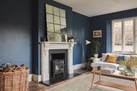 Trending paint colours and how to use them in the home | Livingetc Farrow And Ball Stiffkey Blue, Card Room Green, Blue Feature Wall, Farrow Bal, Cornforth White, Stiffkey Blue, Spring Interiors, Trending Paint Colors, Painter And Decorator