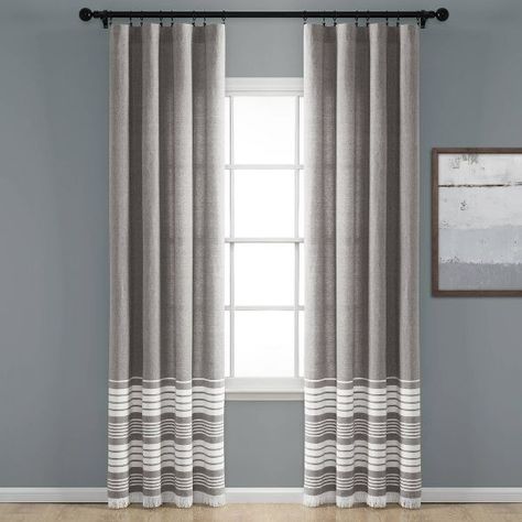 Nantucket Yarn Dyed Cotton Tassel Fringe Window Curtain Panels - Lush Décor : Target Navy Curtains, Coastal Theme, Curtain Styles, Curtain Fringe, Lush Decor, Grey Panels, How To Make Curtains, Rod Pocket Curtain Panels, Rod Pocket Curtains