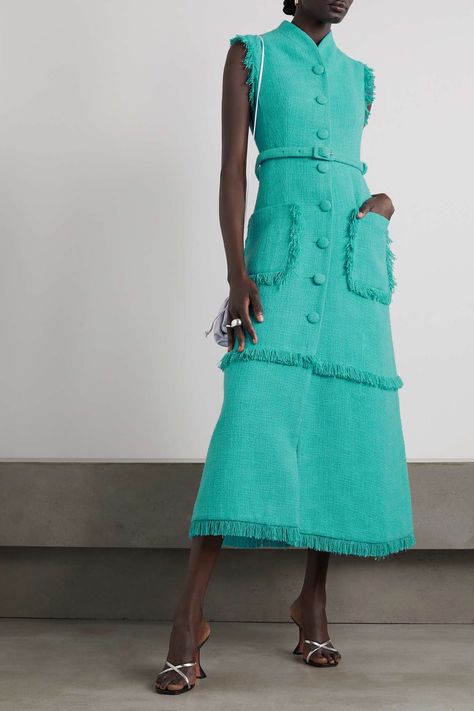 Tweed Midi Dress, Olivia Jones, Tweed Fashion, Huishan Zhang, Tweed Dress, Blue Midi Dress, Mode Vintage, Fashion Details, Net A Porter