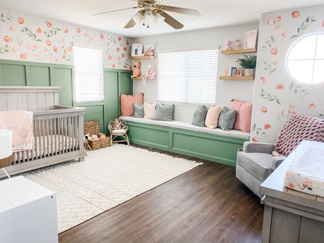 Peach Themed Bedroom Ideas, Sweet As A Peach Nursery, Green And Peach Nursery, Peach Theme Nursery, Peach Nursery Girl, Peach Nursery Ideas, Peaches Nursery, Peach Baby Nursery