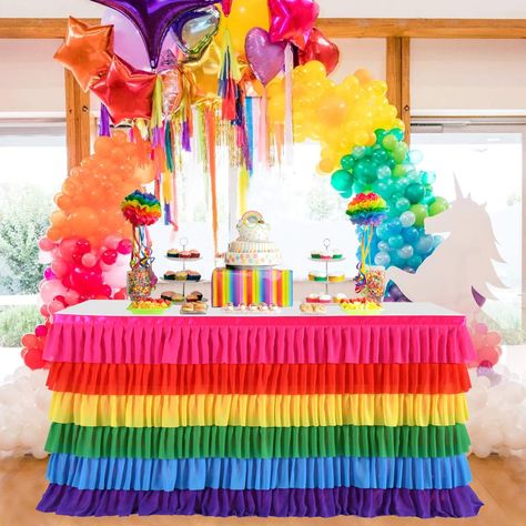 Rainbow Table Skirt, Rainbow Tablecloth, Tutu Table Skirt, Unicorn Table, Tutu Table, Rainbow Table, Fiesta Table, Tulle Table Skirt, Table Birthday