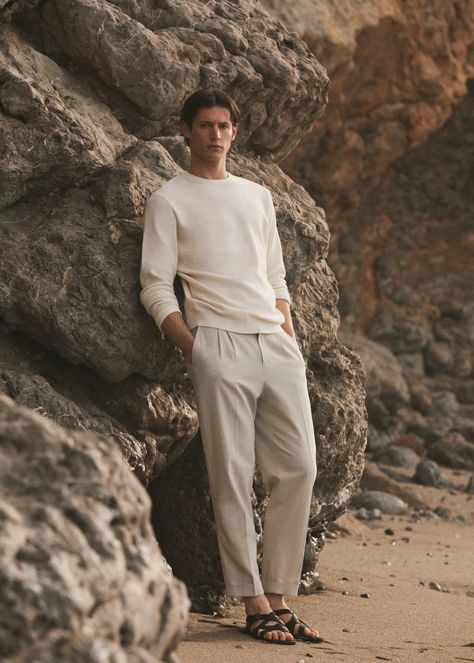 New Spring-Summer 2022 collection of Men | Mango Man USA Desert Aesthetic Fashion, Beach Fashion Shoot, Mens Beach Style, Money Clothing, Men Fashion Photoshoot, Desert Fashion, Ivy League Style, Winter Photoshoot, Jackets Jeans