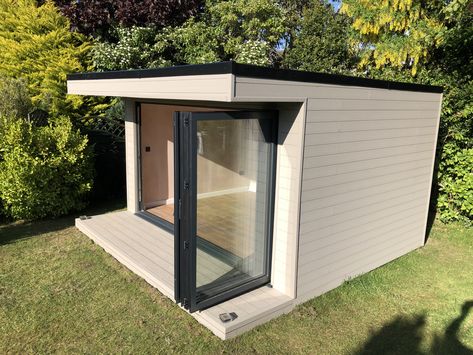 Composite Cladding Garden Room, Cedar Cladding Garden Room, Composite Garden Room, Small Corner Summer House, Home Gym Shed Garden Office, Small Garden Office Pod, Corner Summer House, Garden Room Ideas, Composite Cladding