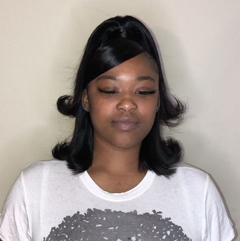 Cute Hairstyles For Medium Hair Black, Cute Flat Iron Hairstyles Black, Silk Press Ponytail, Flat Ironed Hair Black Hairstyles Short, Flat Ironed Hair Black Hairstyles, Flat Iron Hairstyles For Black Women, Style With Scarf, Black Hairstyles Short, Flat Ironed Hair